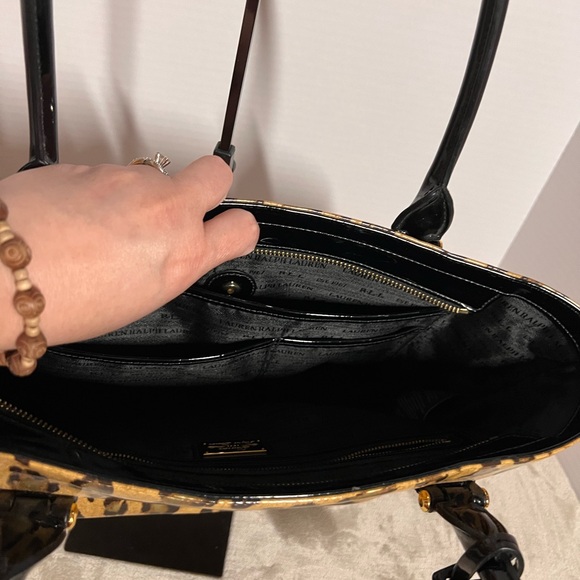 Lauren Ralph Lauren Leopard Print Tote with Black Patent Leather. - Picture 11 of 13